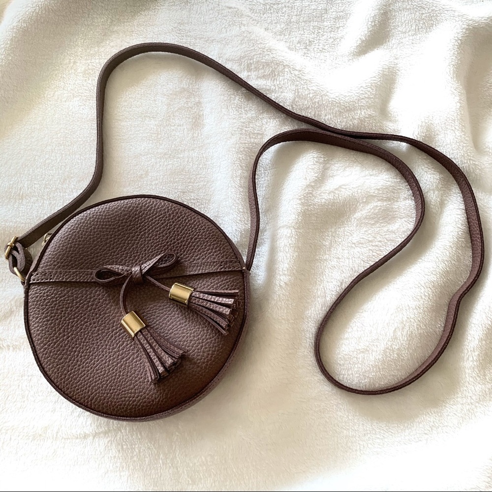 Boho style crossbody round purse with tassels